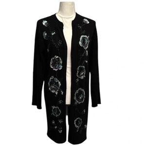 Vintage Victor Costa Occasion Black Long Cardigan with Sequins/Beads Women’s Med